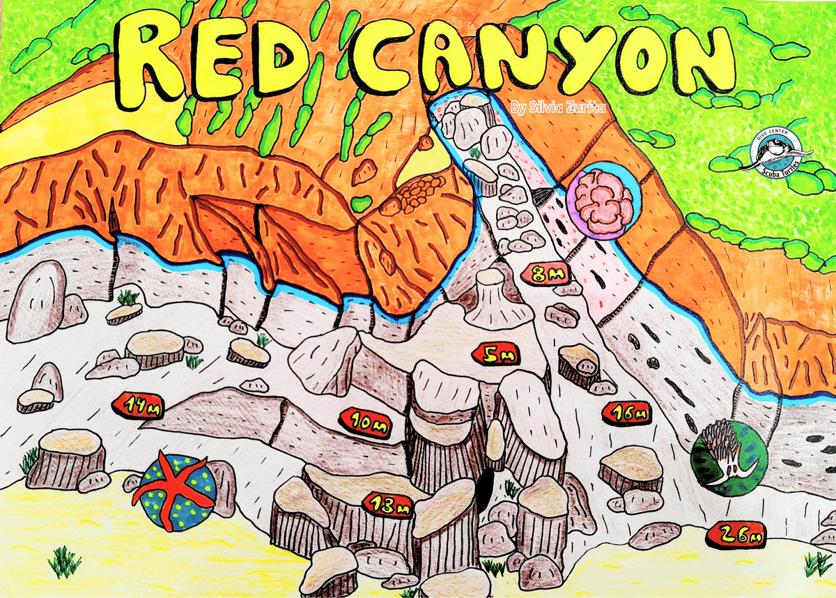 Red Canyon Dive Site Map at Proti Island, Greece