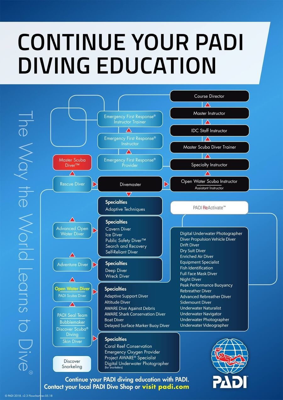 continue your padi diving education chart