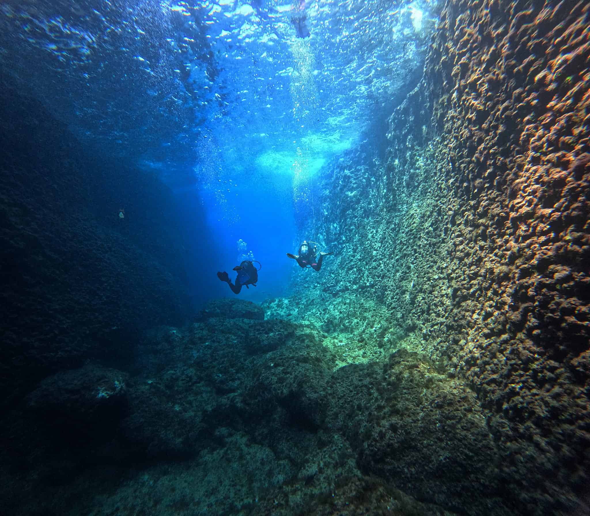Divers making a safety stop before surfacing